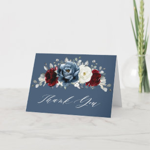 Slate Blue Burgundy White Ivory Blommigt Bröllop T Tack Kort