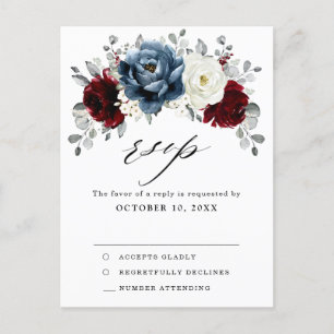 Slate Blue Burgundy White Ivory Boho Bröllop OSA Vykort