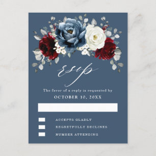 Slate Blue Burgundy White Ivory Boho Bröllop OSA Vykort