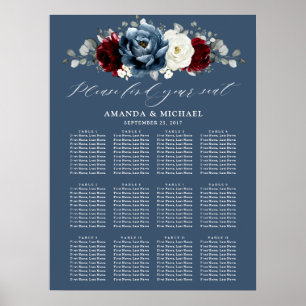 Slate Blue Burgundy White Ivory Boho-sätesdiagram Poster