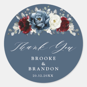 Slate Blue Burgundy White Ivory Bröllop Tack Runt Klistermärke