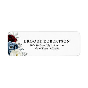 Slate Blue Burgundy White Ivory Returadress Etikett