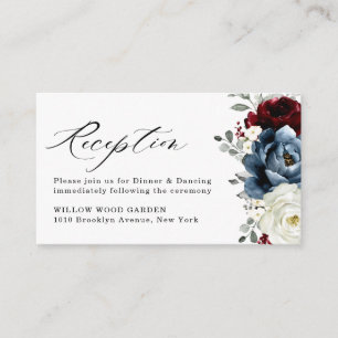 Slate Blue Burgundy White Ivory Wedement Reception Tilläggskort