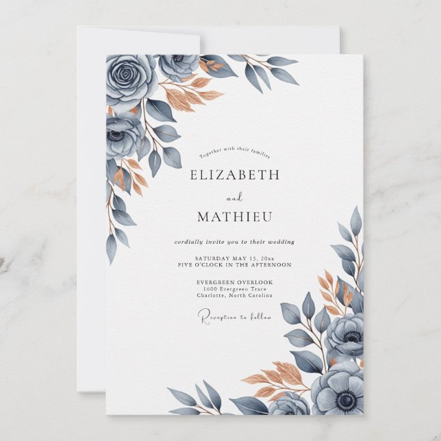 Slate Blue Burnished Autumnal Wedding Inbjudningar (Framsida)