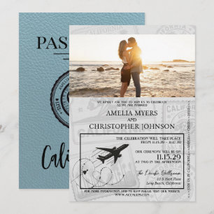 Slate Blue California Passport Bröllop Inbjudningar