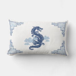 Slate Blue Chinoiserie Dragon and Clouds Lumbarkudde