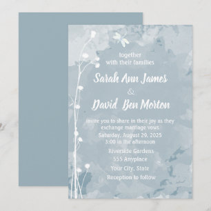 Slate Blue Dragonfly Small White Flowers Bröllop Inbjudningar
