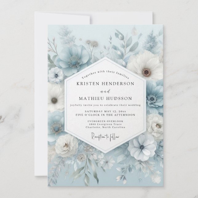Slate Blue Ethereal Anemone Wedding Inbjudningar (Framsida)
