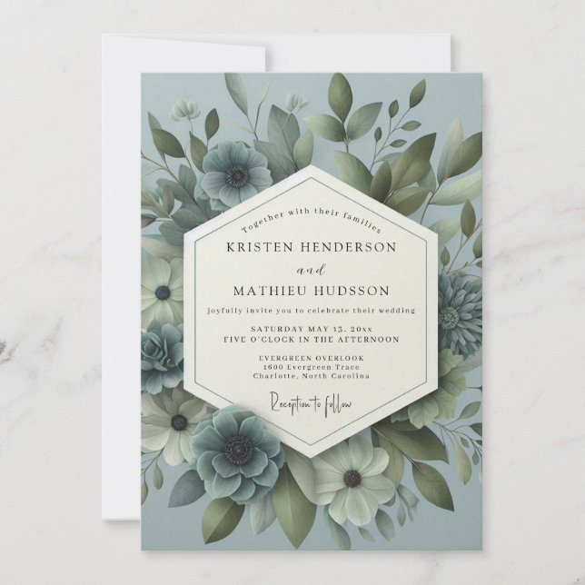 Slate Blue Ethereal Bloom Wedding Inbjudningar (Framsida)