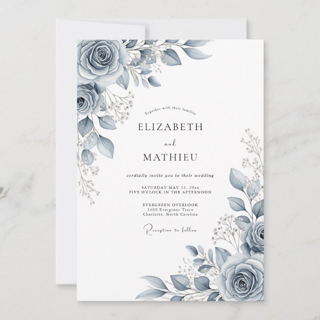Slate Blue Ethereal Botanical Wedding Inbjudningar (Framsida)