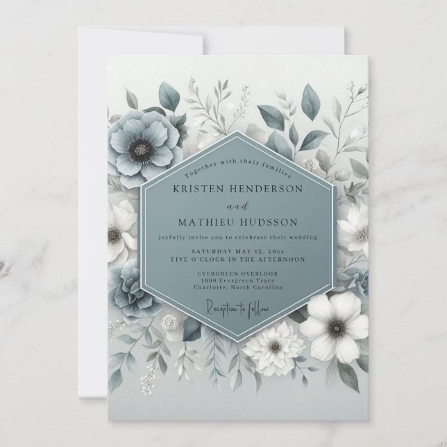 Slate Blue Ethereal Botanical Wedding Inbjudningar (Framsida)