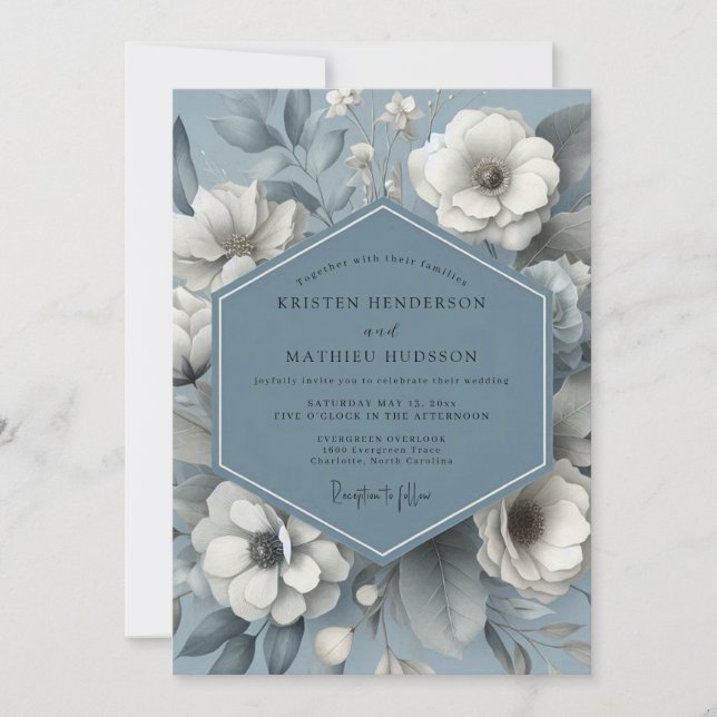 Slate Blue Ethereal Flora Wedding Inbjudningar (Framsida)