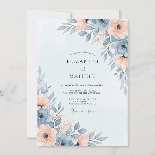 Slate Blue Ethereal Spring Wedding Inbjudningar (Framsida)