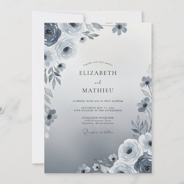 Slate Blue Ethereal Winter Wedding Inbjudningar (Framsida)