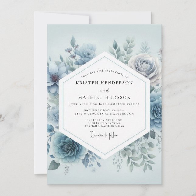 Slate Blue Floral Dream Wedding Inbjudningar (Framsida)