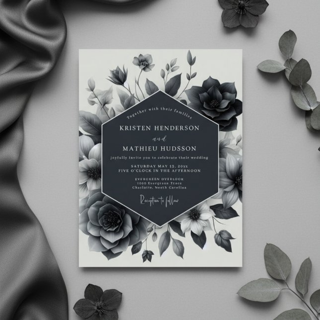 Slate Blue Floral Enchantment Wedding Inbjudningar (Skapare uppladdad)