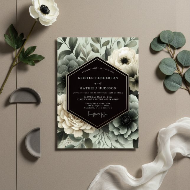 Slate Blue Floral Ethereal Wedding Inbjudningar (Skapare uppladdad)