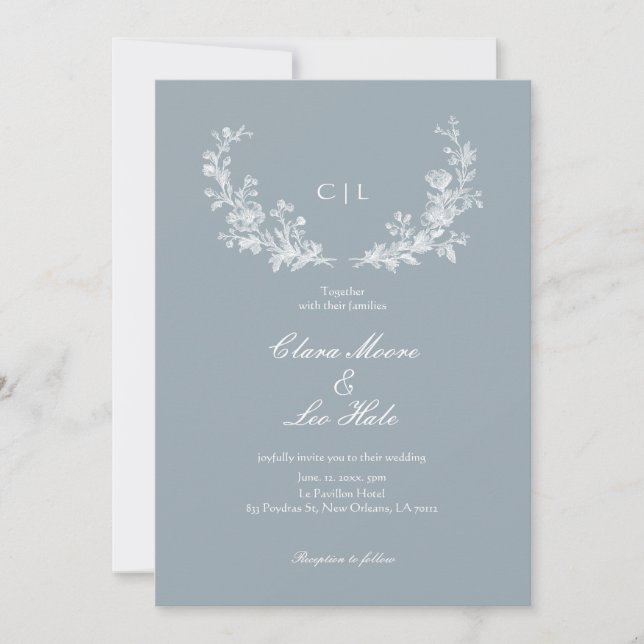 Slate Blue French Country Wedding Inbjudningar (Framsida)