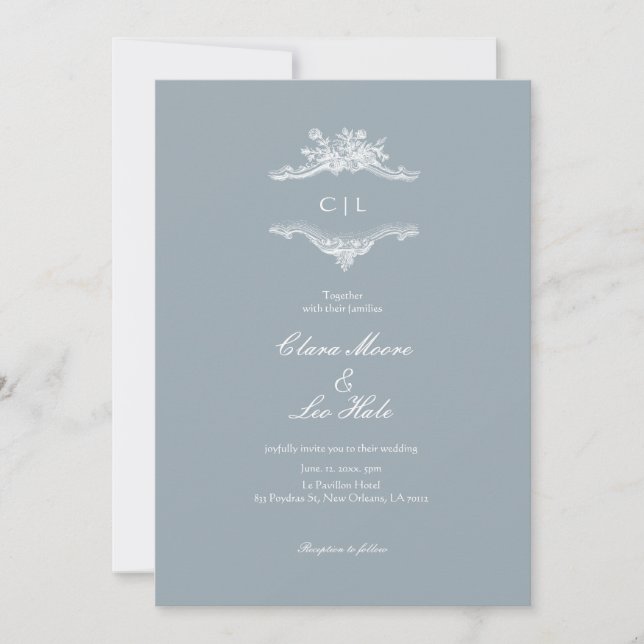 Slate Blue French Country Wedding Inbjudningar (Framsida)