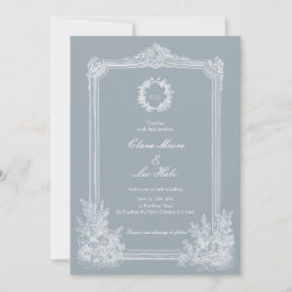 Slate Blue French Country Wedding Photo Inbjudningar