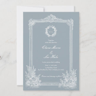 Slate Blue French Country Wedding Photo Inbjudningar