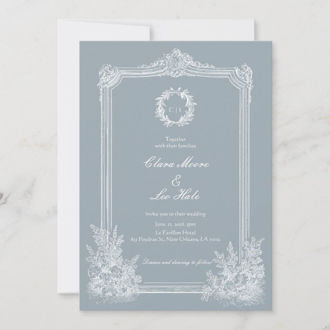 Slate Blue French Country Wedding Photo Inbjudningar (Framsida)