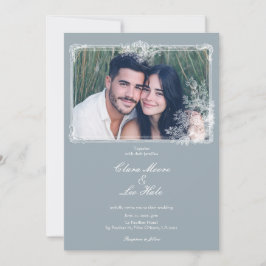 Slate Blue French Country Wedding Photo Invitation Inbjudningar