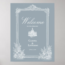 Slate Blue French Country Wedding Welcome Poster