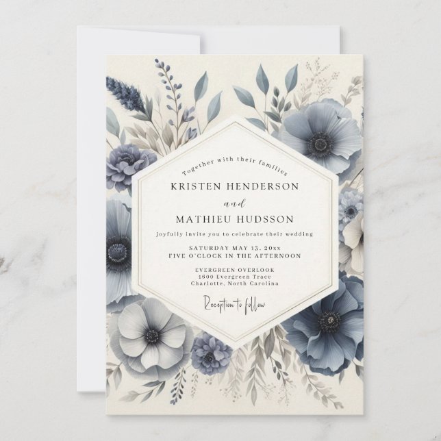 Slate Blue Frosted Floral Wedding Inbjudningar (Framsida)