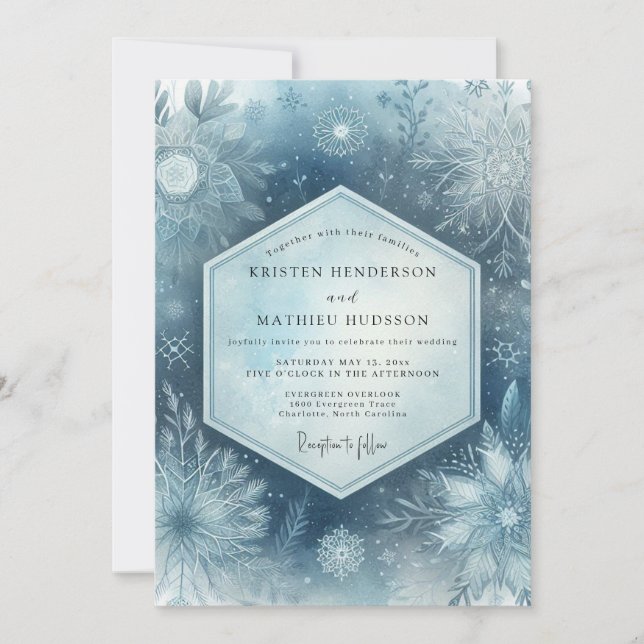 Slate Blue Frosty Woodland Wedding Inbjudningar (Framsida)