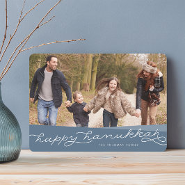 Slate Blue Geo-skript | Hanukkah Photo Julkort