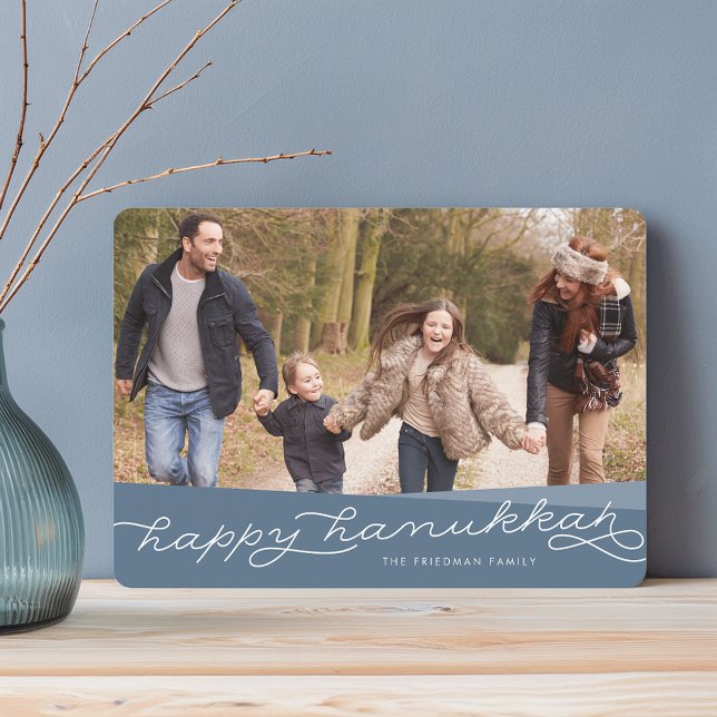 Slate Blue Geo-skript | Hanukkah Photo Julkort (Skapare uppladdad)