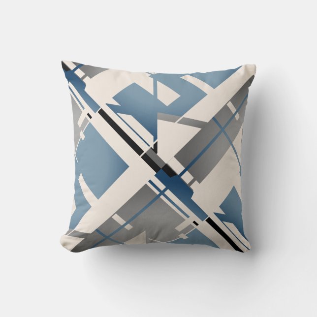 Slate Blue Grått Black Beige Diagonal Abstrakt Art Kudde (Framsida)