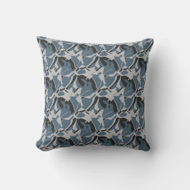 Slate Blue Grått Black Swirling Contemporary Print Kudde
