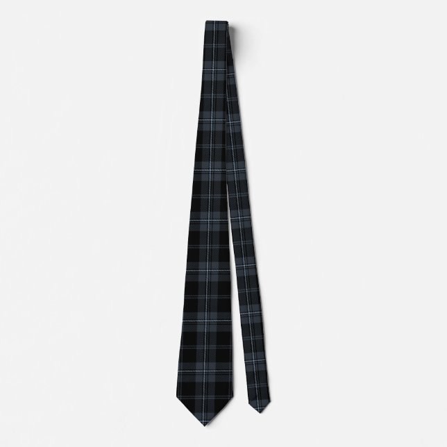 Slate Blue-Grått, Dusty Blue och Black Tartan Slips (Framsida)