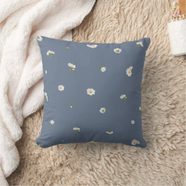 Slate Blue Japanese White Cosmos Floral Pattern Kudde