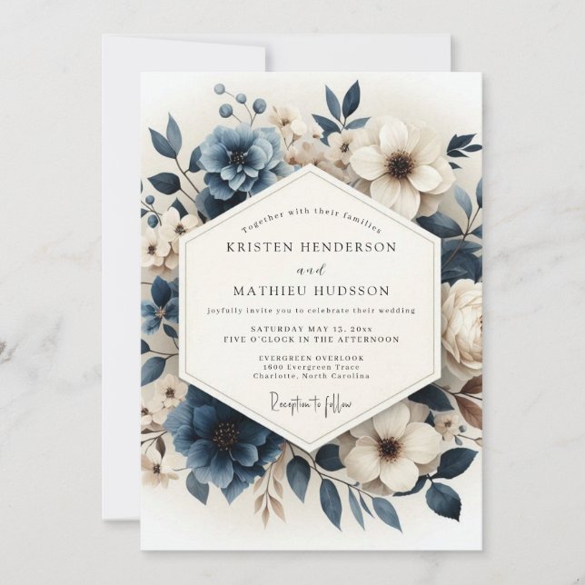 Slate Blue Luminous Anemone Wedding Inbjudningar (Framsida)