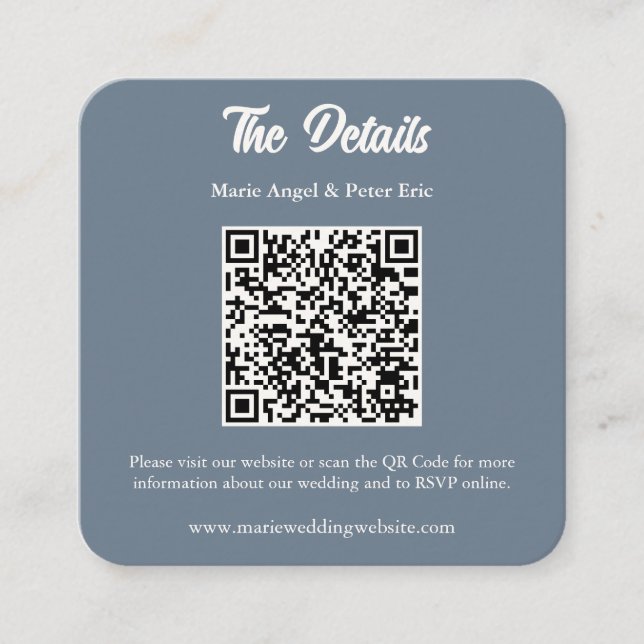 Slate Blue Monogram QR Code Wedding Details  Fyrkantigt Visitkort (Framsida)