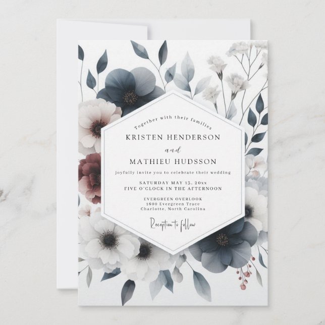 Slate Blue Moody Anemone Wedding Inbjudningar (Framsida)