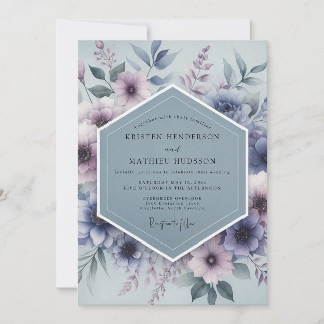 Slate Blue Mystical Bloom Wedding Inbjudningar (Framsida)