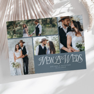 Slate Blue Newlyweds Multi Photo Bröllop Meddelande