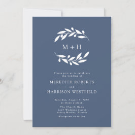 Slate Blue Olive Gren Monogram Utandning Bröllop Inbjudningar
