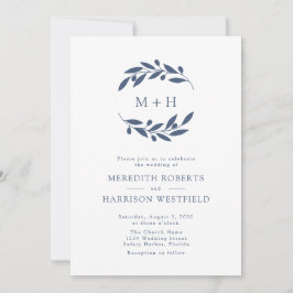 Slate Blue Olive Gren Monogram Utandning Bröllop Inbjudningar