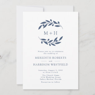 Slate Blue Olive Gren Monogram Utandning Bröllop Inbjudningar