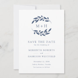 Slate Blue Olive Gren Monogram Utandning Bröllop Spara Datumet