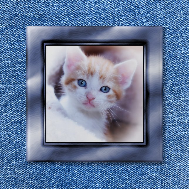 Slate Blue Ombre Faux Photo Ram Knapp (Slate Blue Ombre Faux Photo Frame Pinback Button)
