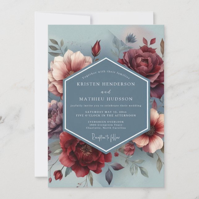 Slate Blue Painterly Bloom Wedding Inbjudningar (Framsida)