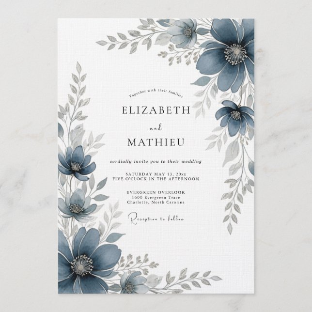 Slate Blue Painterly Romance Wedding Inbjudningar (Framsida)