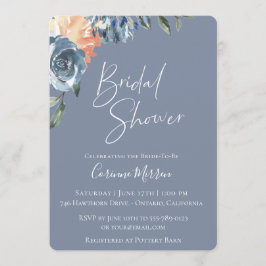 Slate Blue Peach Botanical Möhippa Inbjudningar