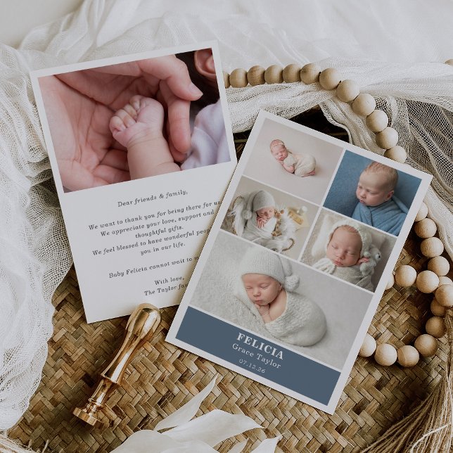 Slate Blue Photo Collage Baby Announcement Card Inbjudningar (Skapare uppladdad)